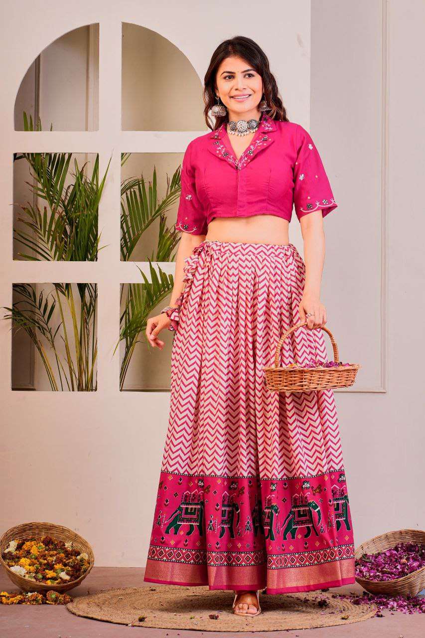 Women's Tussar Silk Patola Print Lehenga Choli Set with Foil Work - Image 26