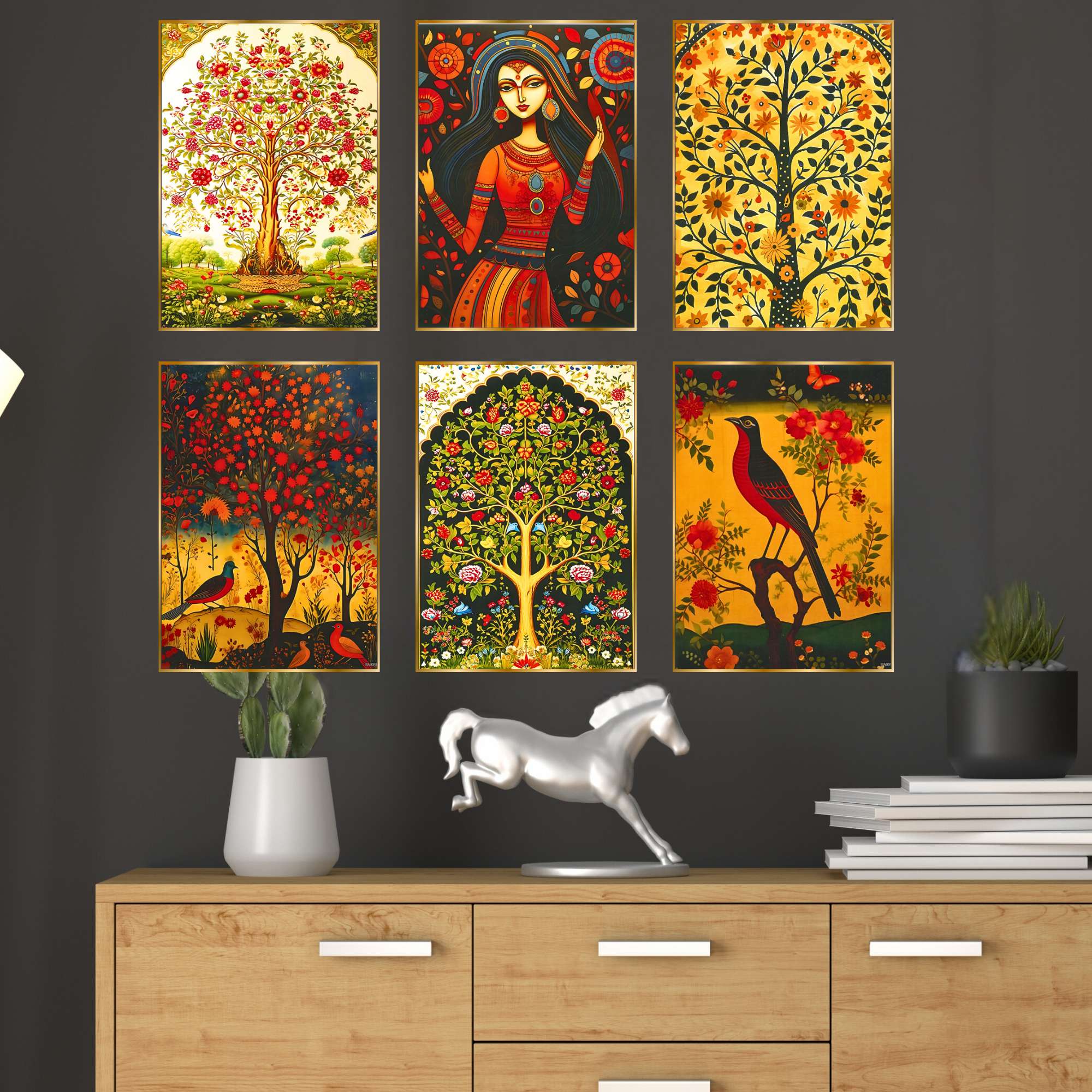 Set of Six Wall Paintings for Wall Dacoration Golden Framed Wall Paintings for Living Room & Bedroom Wall Art for Home Decoration & Office Wall Décor (13x10 inch CH-GD6-6)