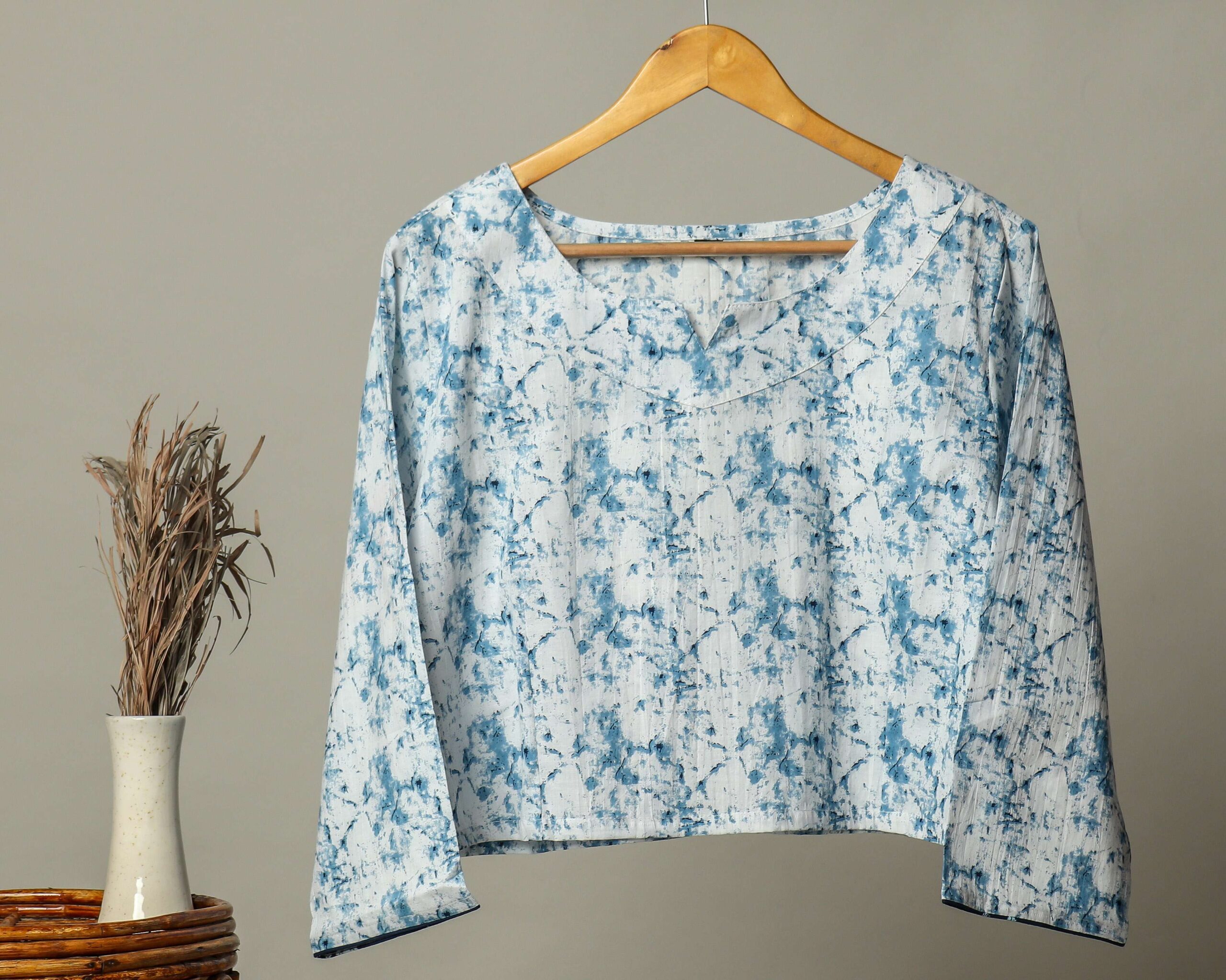 Handmade Block Print Cotton for Women ? Ethnic Floral Printed Top with Long Sleeves